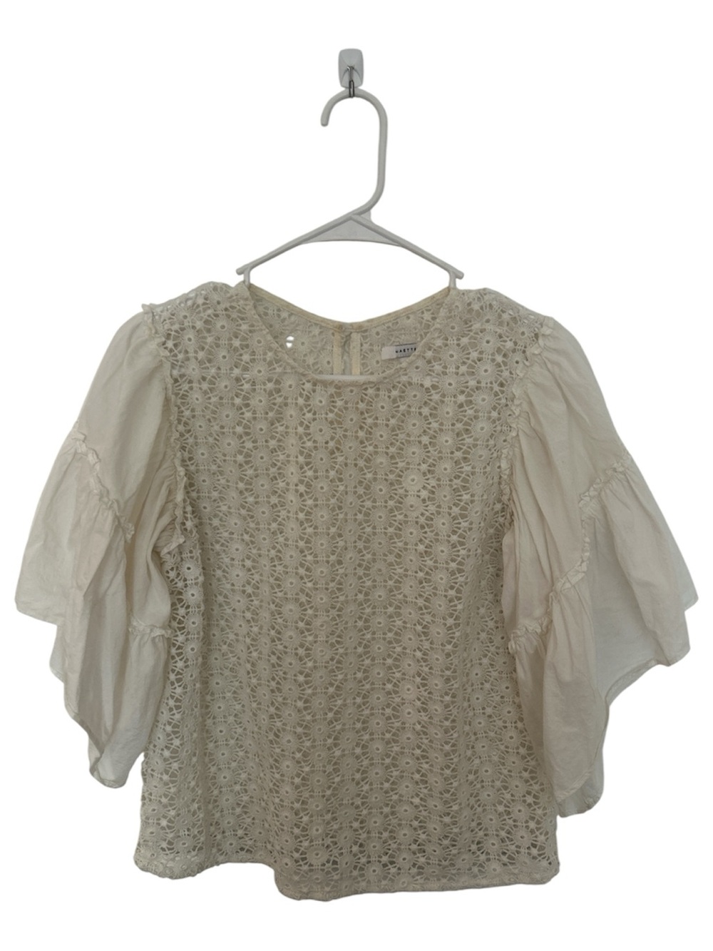 Maette Cream Lace Blouse with Flutter Sleeves